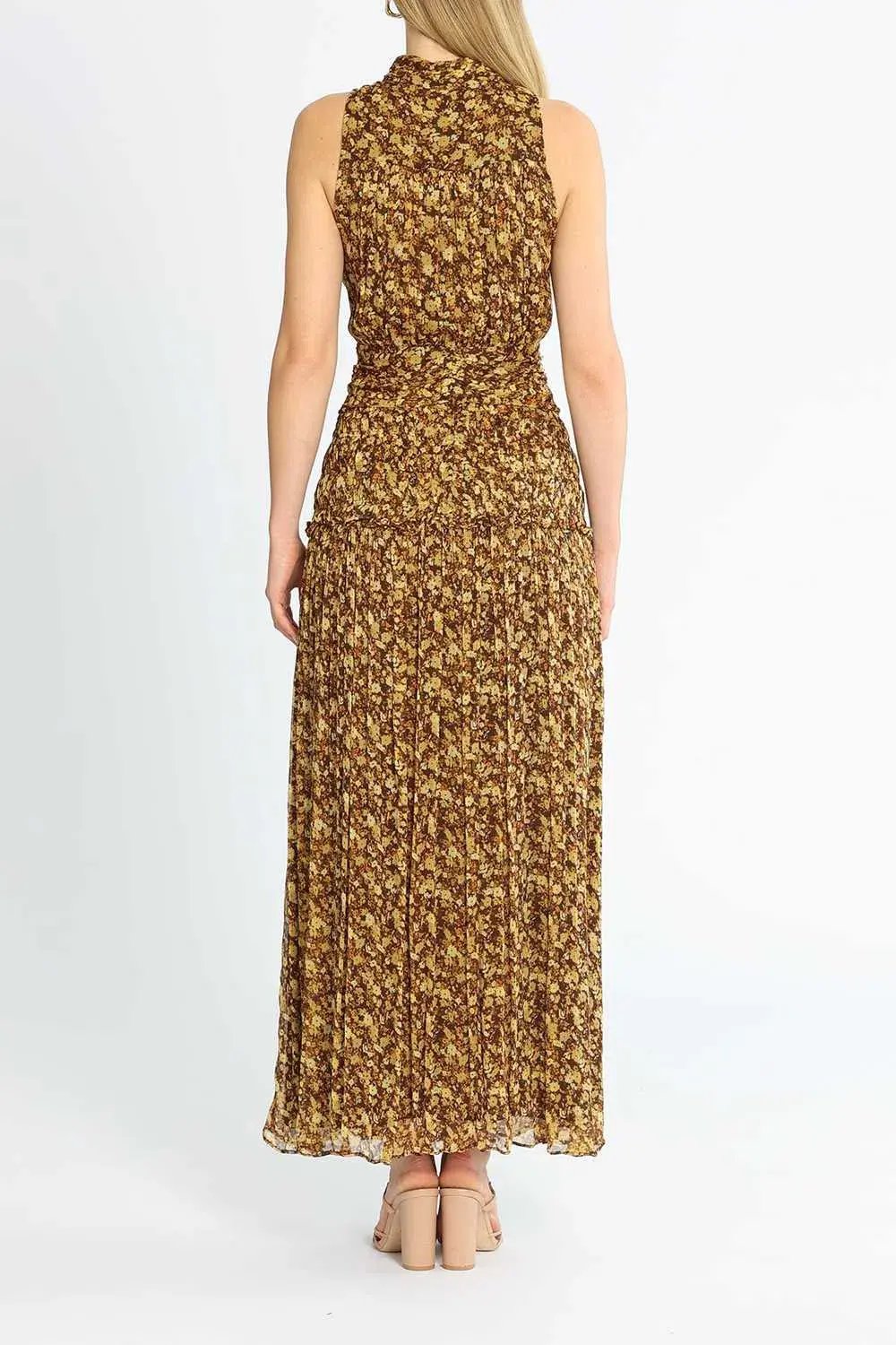 Shona Joy Carmela Sleeveless Midi Dress Khaki Print Size 12 photo 3