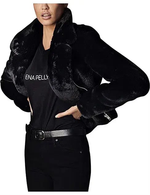 Ena Pelly Classic Faux Fur Jacket Black Size 6 photo 2