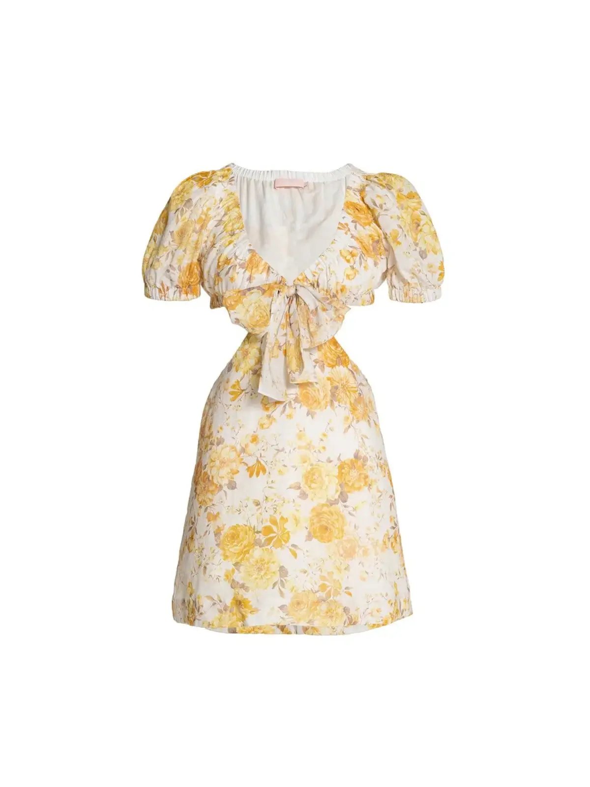 Sofia The Label Ami Tie Front Mini Dress Yellow Floral Size AU 8 photo 4