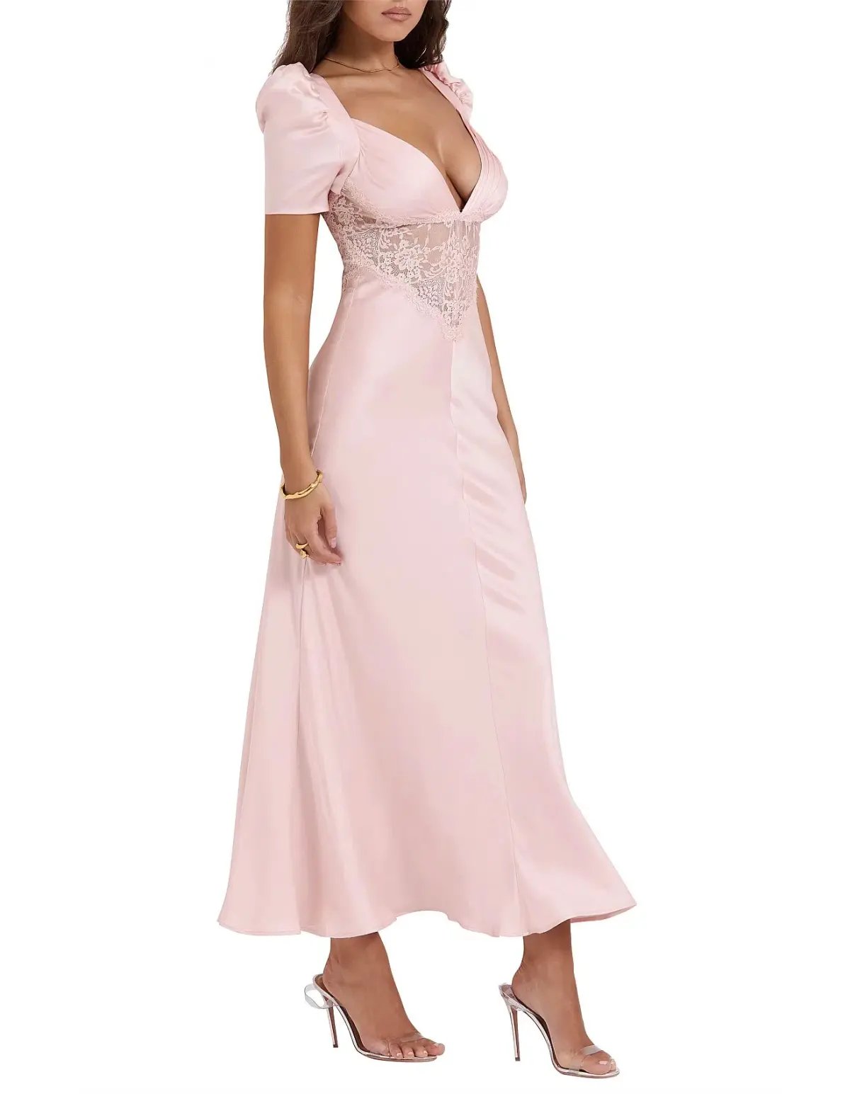 House of CB Rafaela Pure Silk & Lace Dress Soft Peach Size 12 photo 2