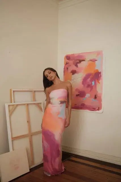 With Harper Lu Strapless Slip Maxi Dress Abstract Art Size M/AU 10 photo 6