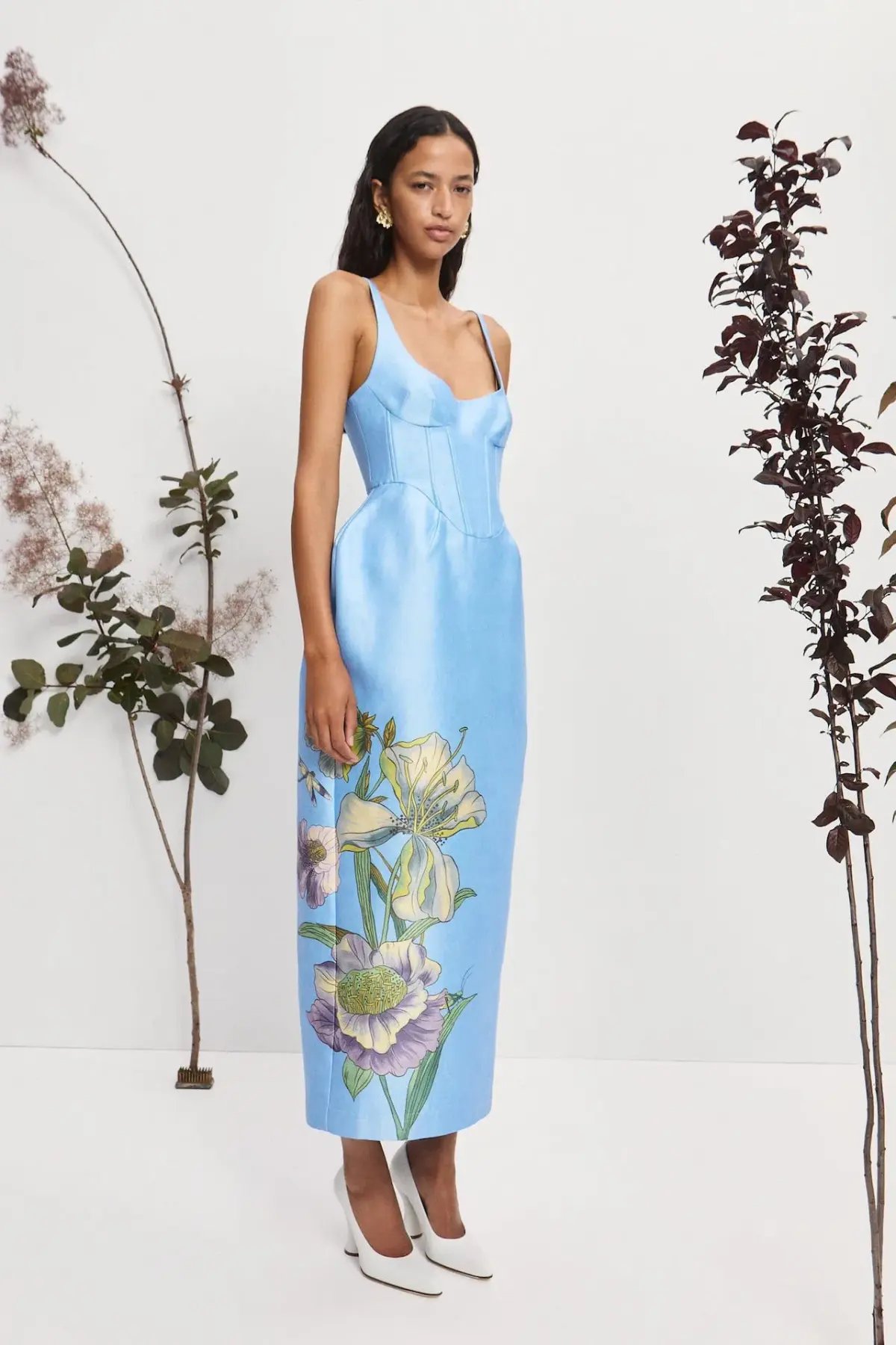 Alemais Donata Taffeta Midi Gown Sky Blue Floral Print Size AU 12 photo 2