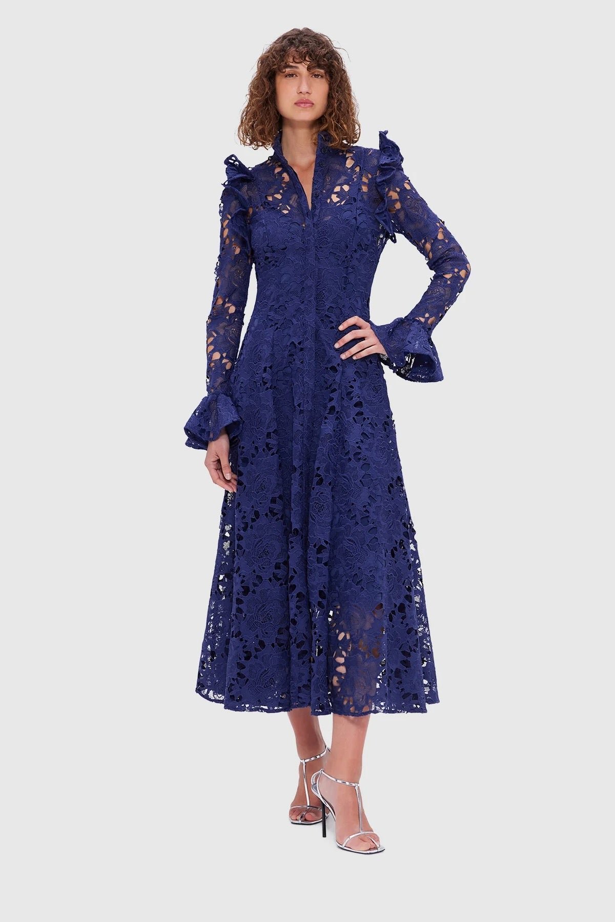 LEO LIN ALIYAH LACE BUTTERFLY SLEEVE MIDI DRESS - OXFORD BLUE photo 2