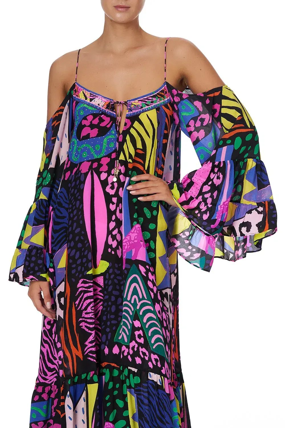 Camilla Drop Shoulder Shoestring Strap Long Sleeve Dress in Fair Ladys Dinkum One Size photo 4