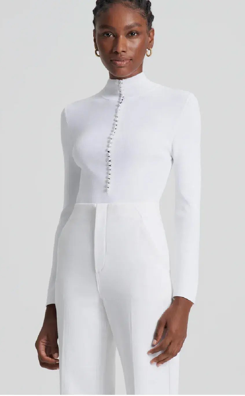 Scanlan Theodore Crepe Knit Button Polo in White Size 12 / L photo 4