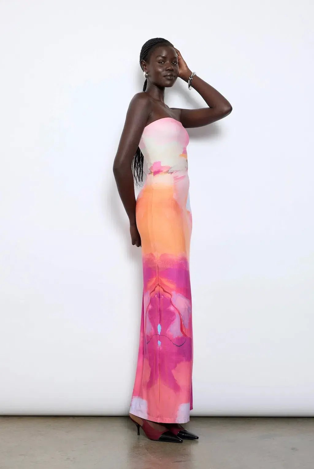 With Harper Lu Strapless Slip Dress Abstract Art Multi Print Size 8 photo 2