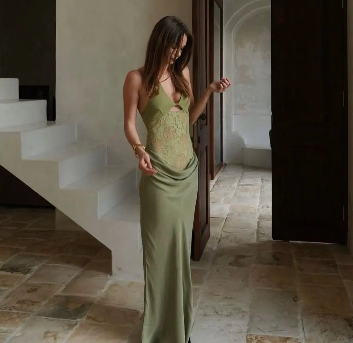 Benni Miko Lace Halter Midi Dress Pear Size AU 8 photo 5