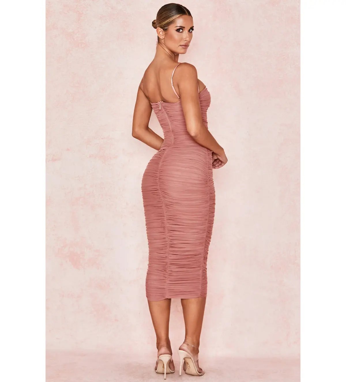 House of CB Sirene Gathered Organza Mesh Dress Antique Rose Size AU 14 photo 3
