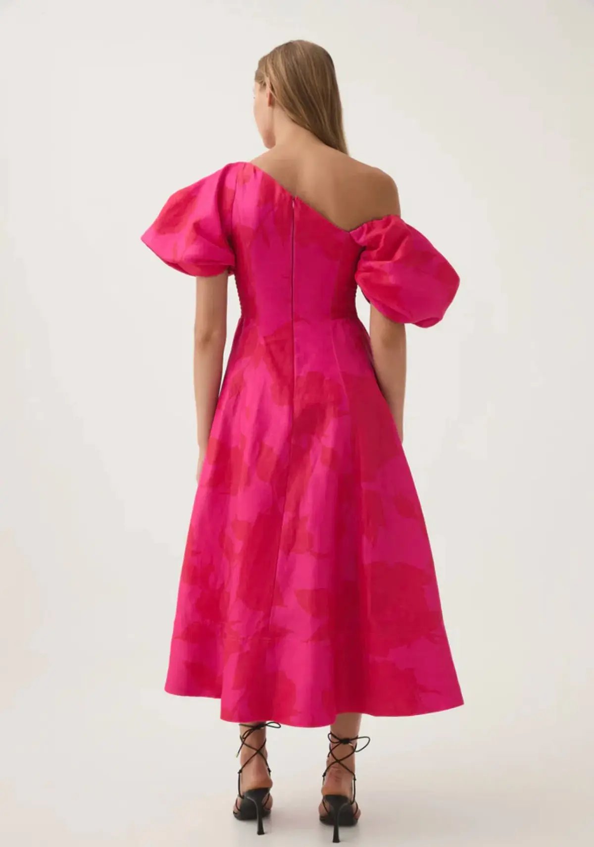 AJE Arista Tulip Sleeve Midi Dress in Florescent Rose Size 14 photo 4