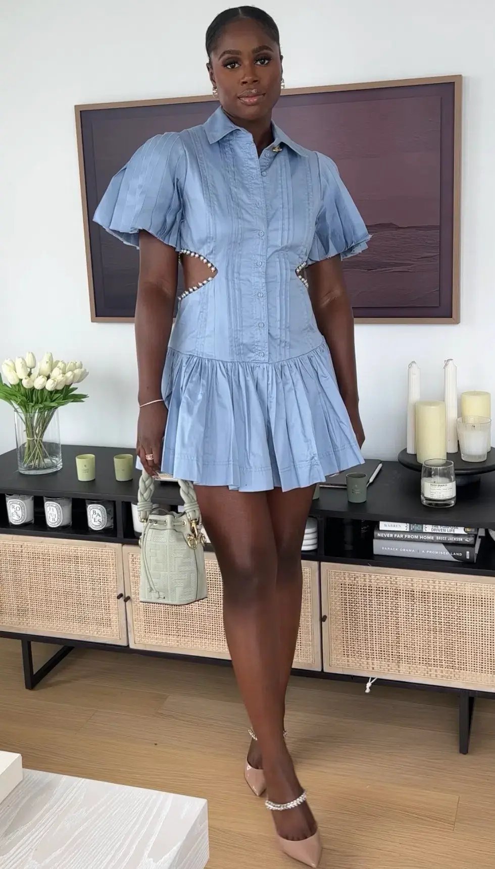 Aje Mythos Pearl Waist Mini Dress Blue Size 6 photo 4