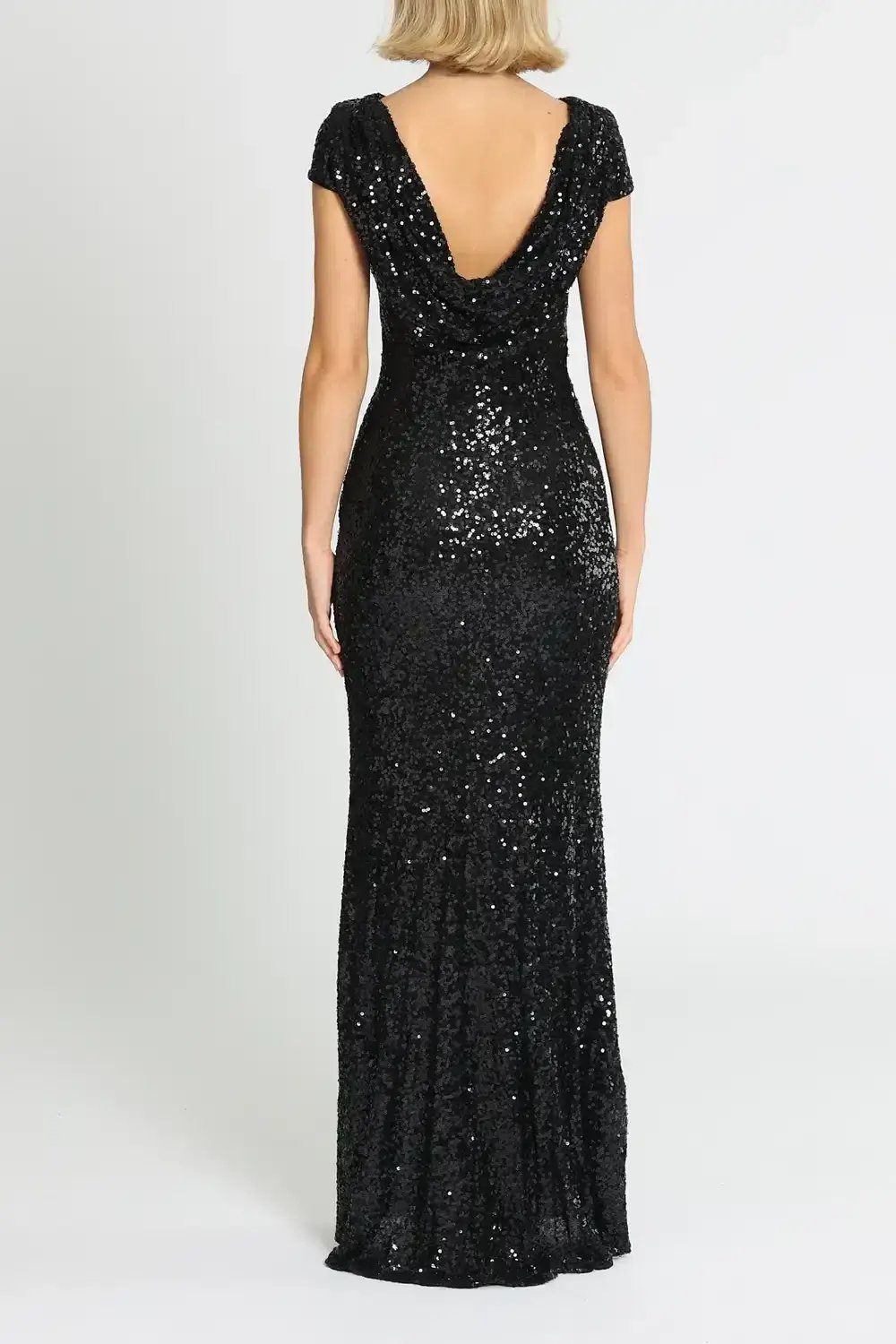 Badgley Mischka Sequin Cowl Back Gown Black Size 8 photo 3