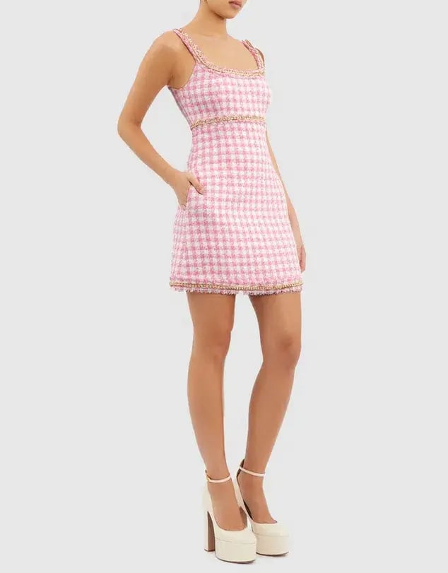 Rebecca Vallance Gabrielle Scoop Mini Dress Pink Check Size 14 photo 3