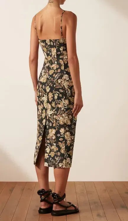 Shona Joy Palermo Linen Fitted Midi Dress Black Size AU 10 photo 3