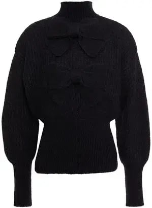 Zimmermann Bow Embellished Ribbed Mohair Blend Turtleneck Sweater Black Size 0 / AU 8 photo 2