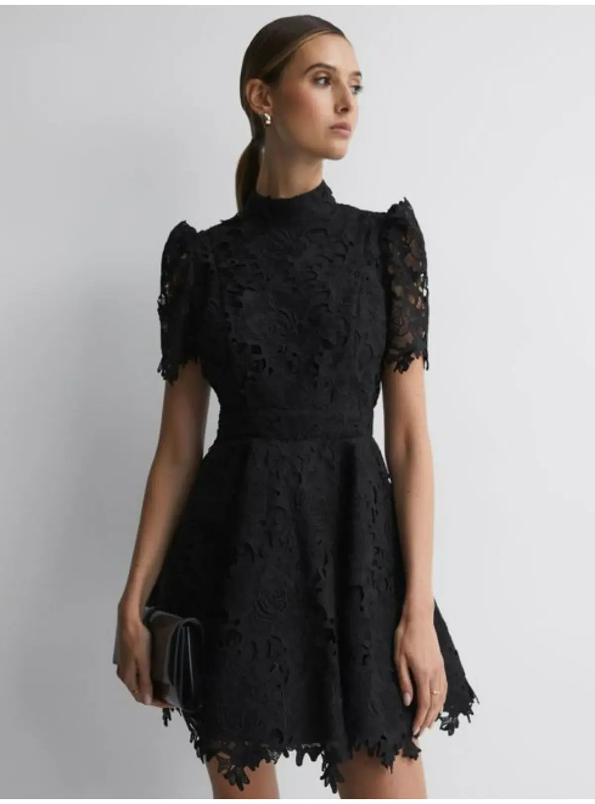 Leo Lin Elise Lace Short Sleeve Mini Dress Ebony Black Size AU 12 photo 2