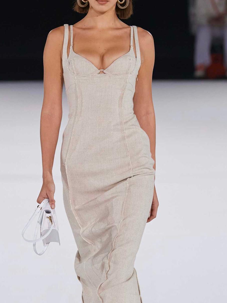Jacquemus Valerie Woven Midi Dress Beige Size 8 photo 2