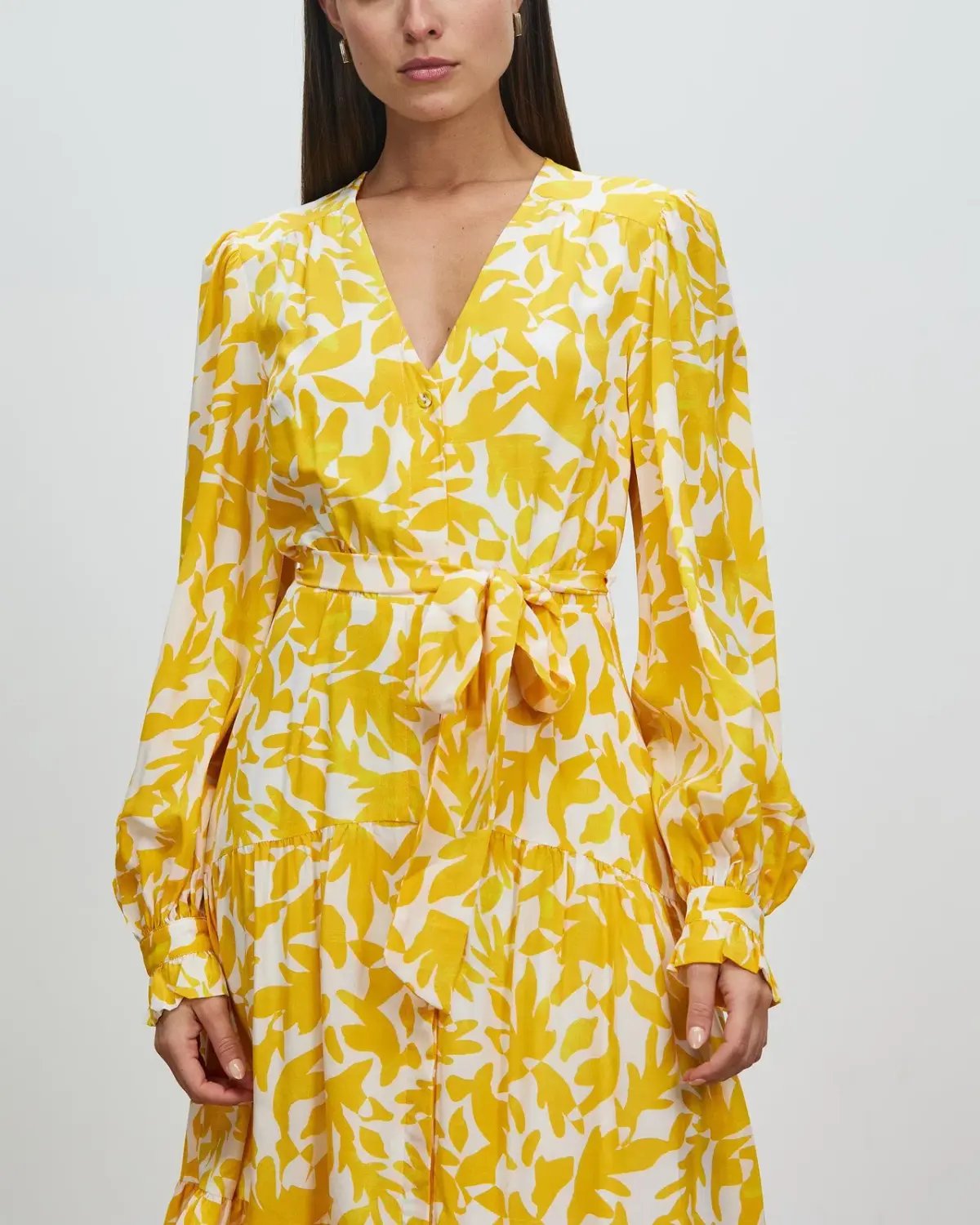 Rebecca Vallance Limoncello Long Sleeve Midi Dress Yellow Size 10 photo 2