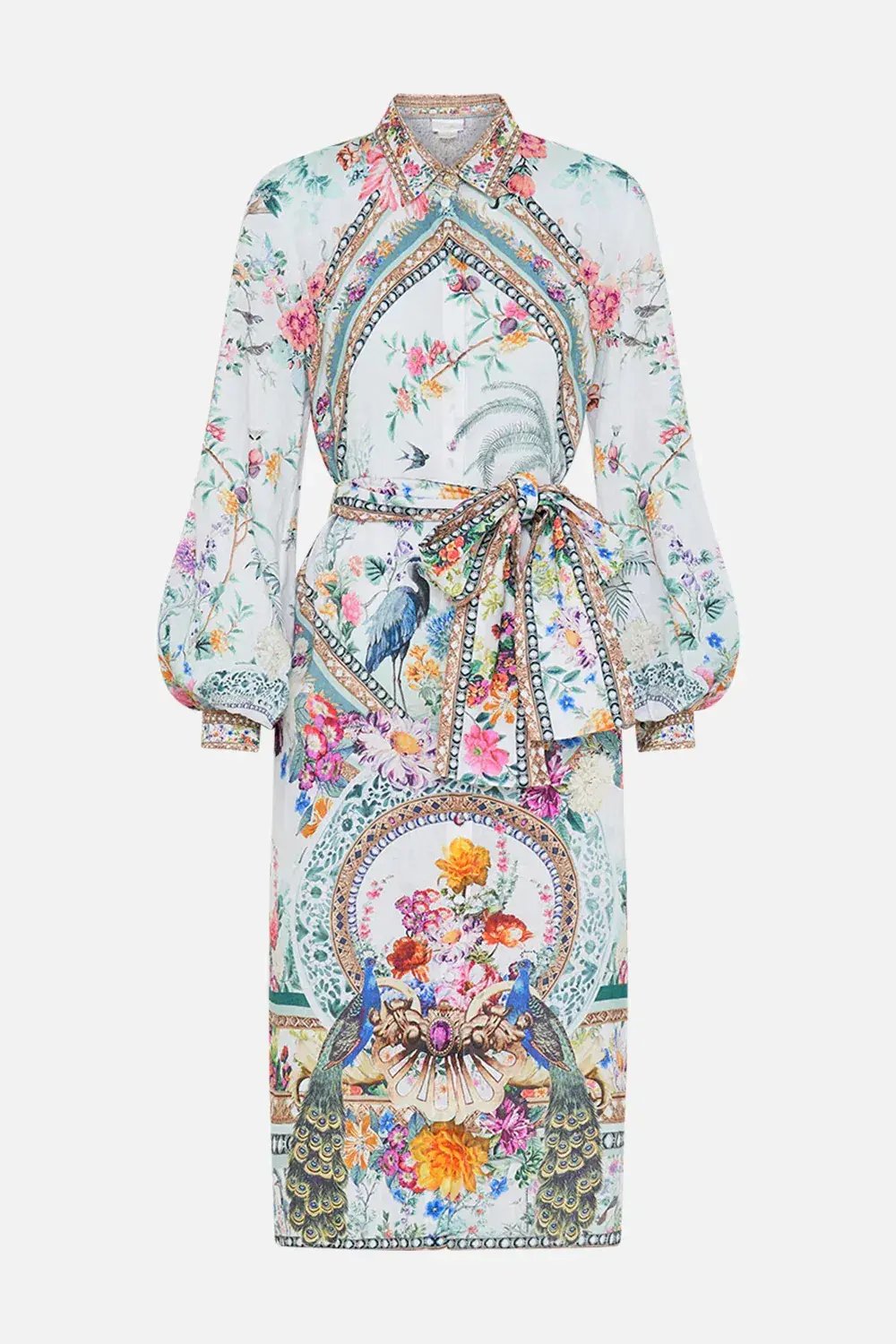 Camilla High Low Midi Linen Shirt Dress Plumes and Parterres Size AU 14 photo 7