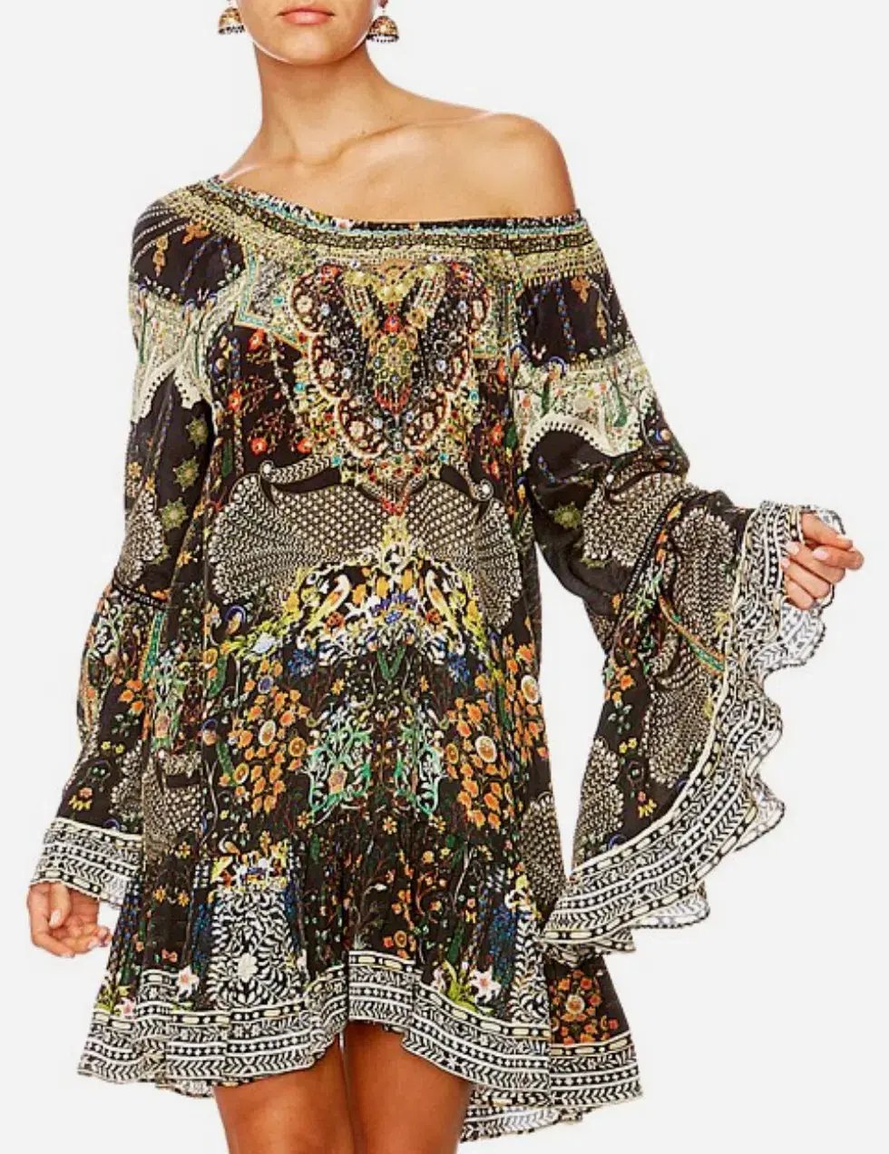 Camilla Scoop-Neck A-Line Printed Frill Mini Dress Multi Size 14/XL photo 4