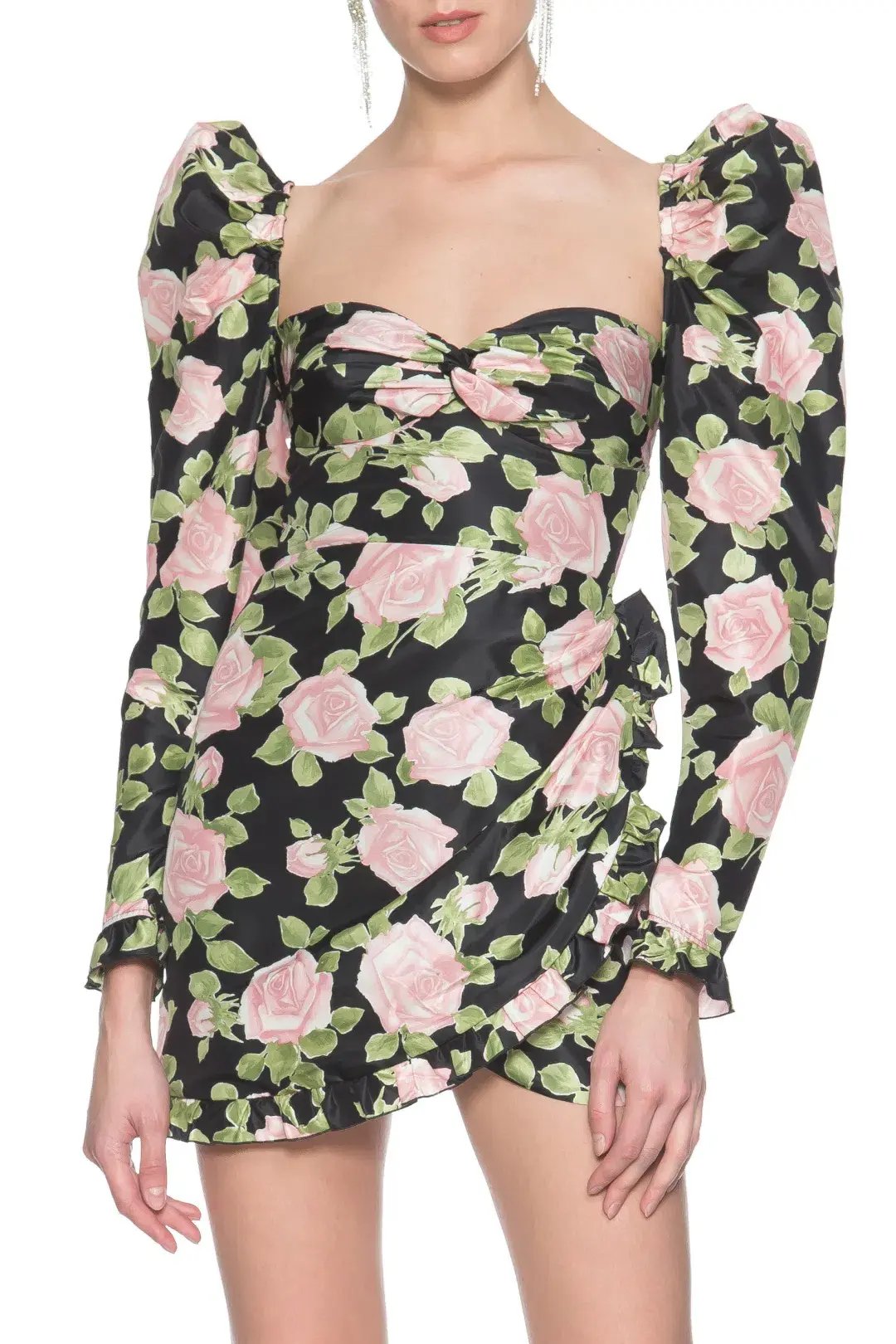 Alessandra Rich Ruffled Floral Print Silk Taffeta Mini Dress Print Size 8 photo 3