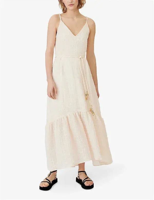 Maje Rolio Strappy Woven Maxi Dress Ecru Cream Size 34 / AU 6 photo 2