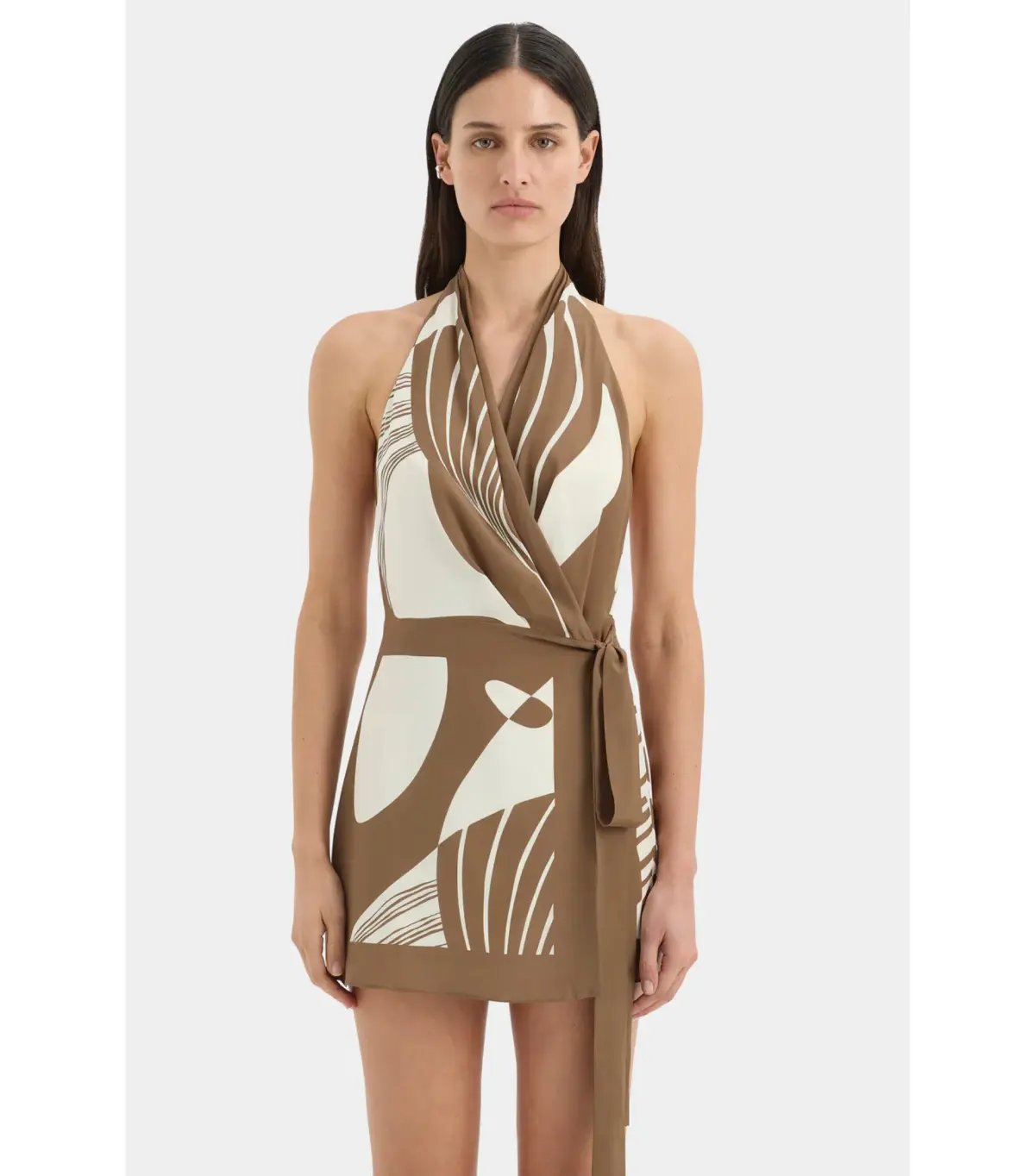 Sir the Label Almara Wrap Mini Dress Espresso Stripe Size 1 / AU 8 photo 3