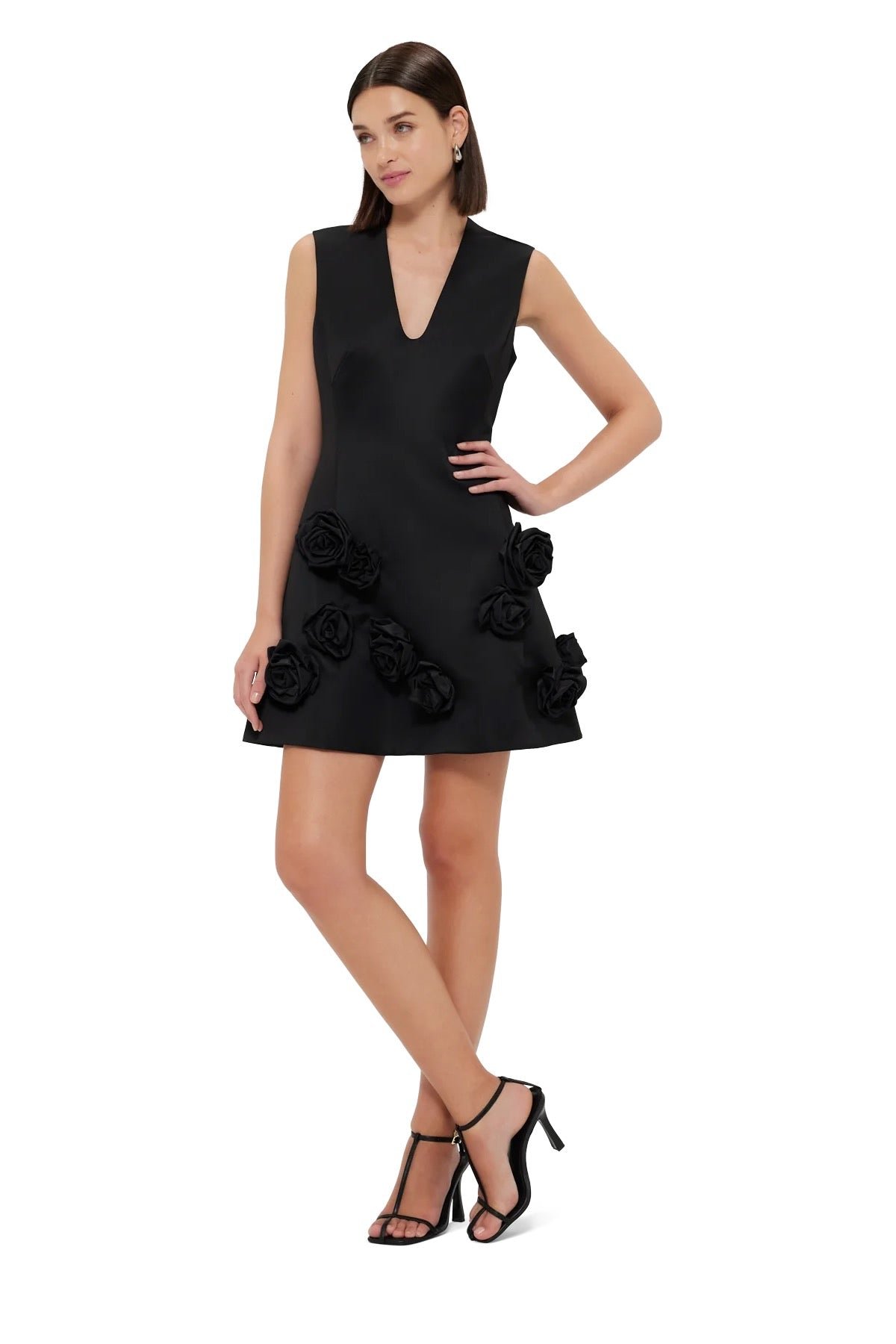 LEO LIN BRIANA V NECK MINI DRESS - EBONY photo 7