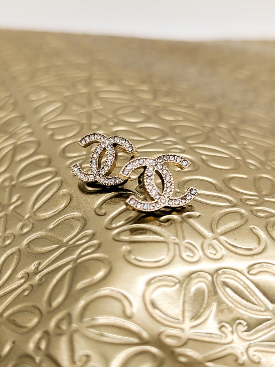 Chanel Swarovski Crystal CC Earrings Gold photo 4