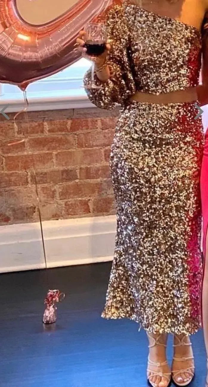 Shona Joy Faye Sequin Skirt Gold Size 8 photo 4