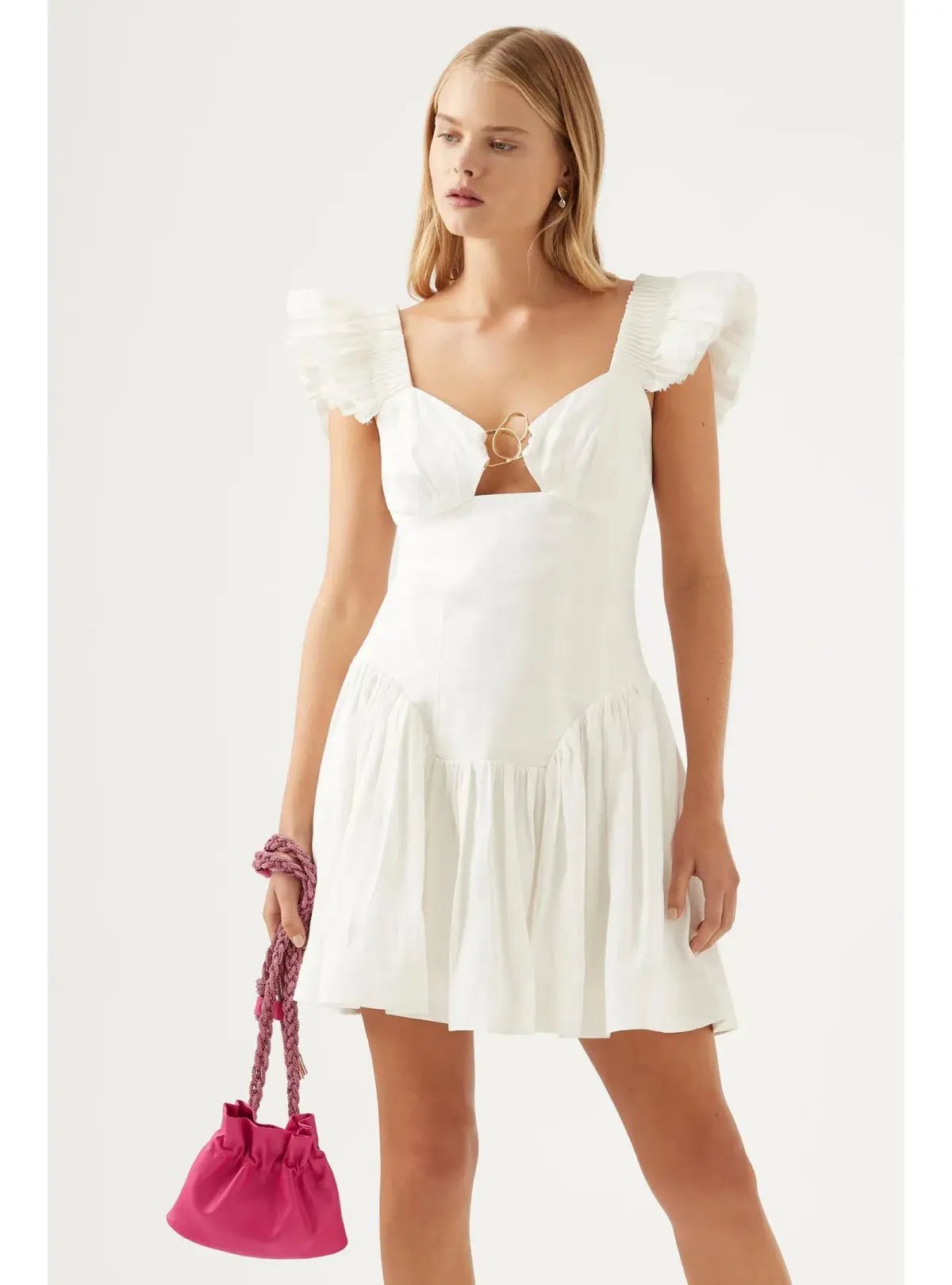 Aje Simone Frill Sleeve Dress Ivory Size AU 6 photo 2
