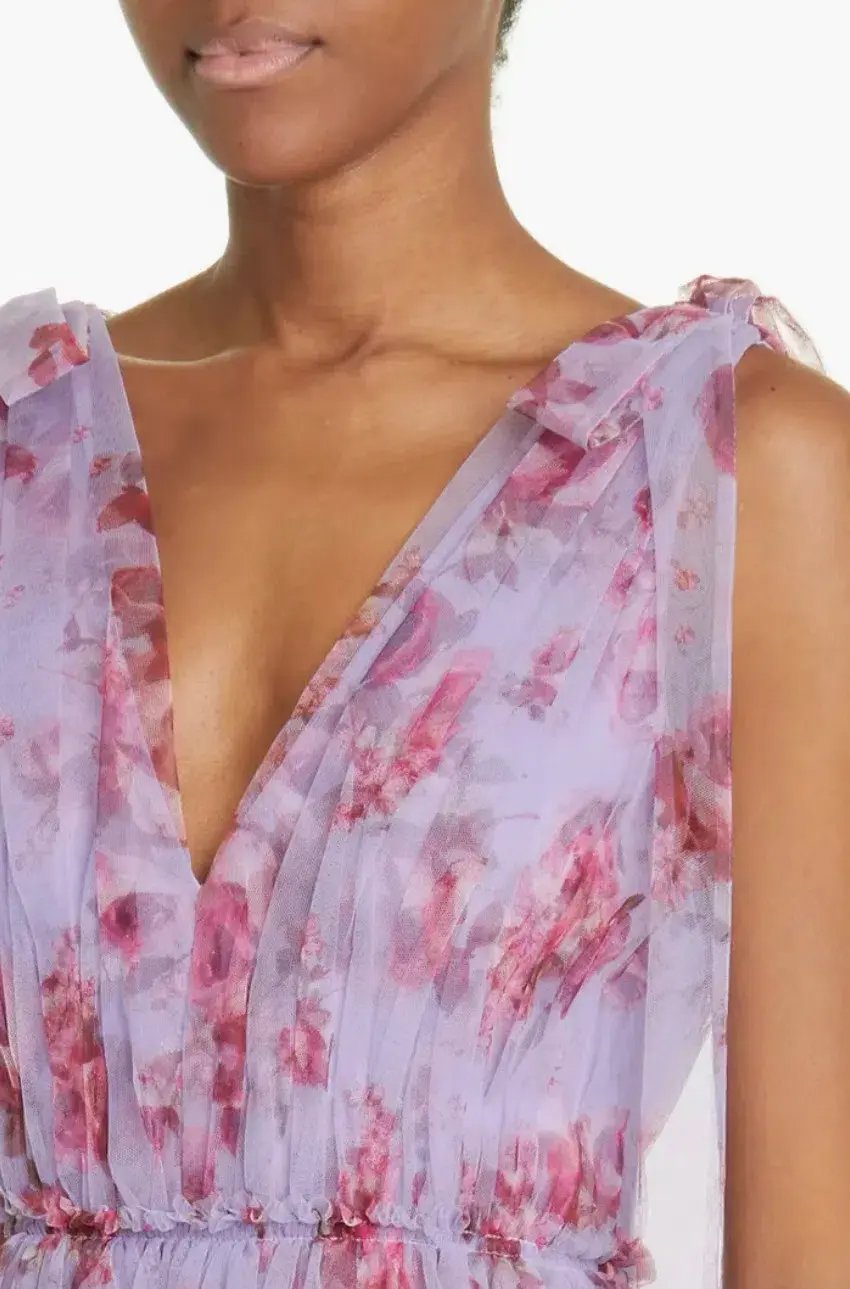Lela Rose Floral Tiered Tulle Dress Purple Size AU 14 photo 6
