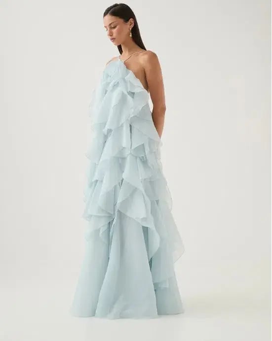 Aje Pandorea Layered Maxi Dress Silver Blue Size 6 photo 5
