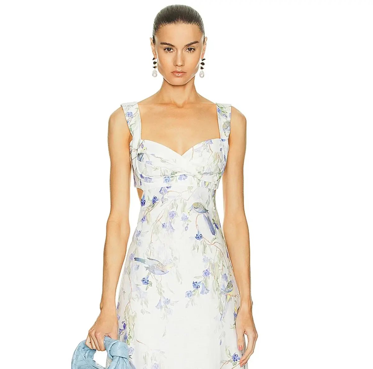 Zimmermann Natura Midi Dress in Blue Birds Size 0P / AU 6 photo 2
