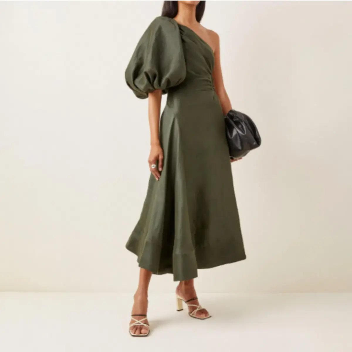 AJE Concept One Shoulder Puff Sleeve Midi Dress Green Size AU 10 photo 2
