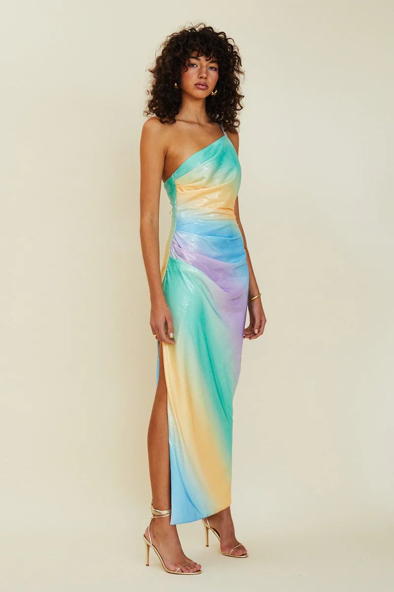 SUBOO OMBRE ONE SHOULDER SPLIT MAXI DRESS - MULTI photo 3