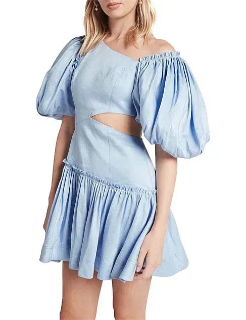 Aje Chateau Cut Out Mini Dress in Sky Blue Size 8 photo 4