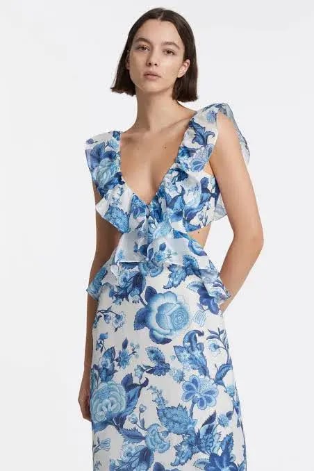 Sir the Label Amaris Frill Midi Dress Print Size 0 / AU 6 photo 2