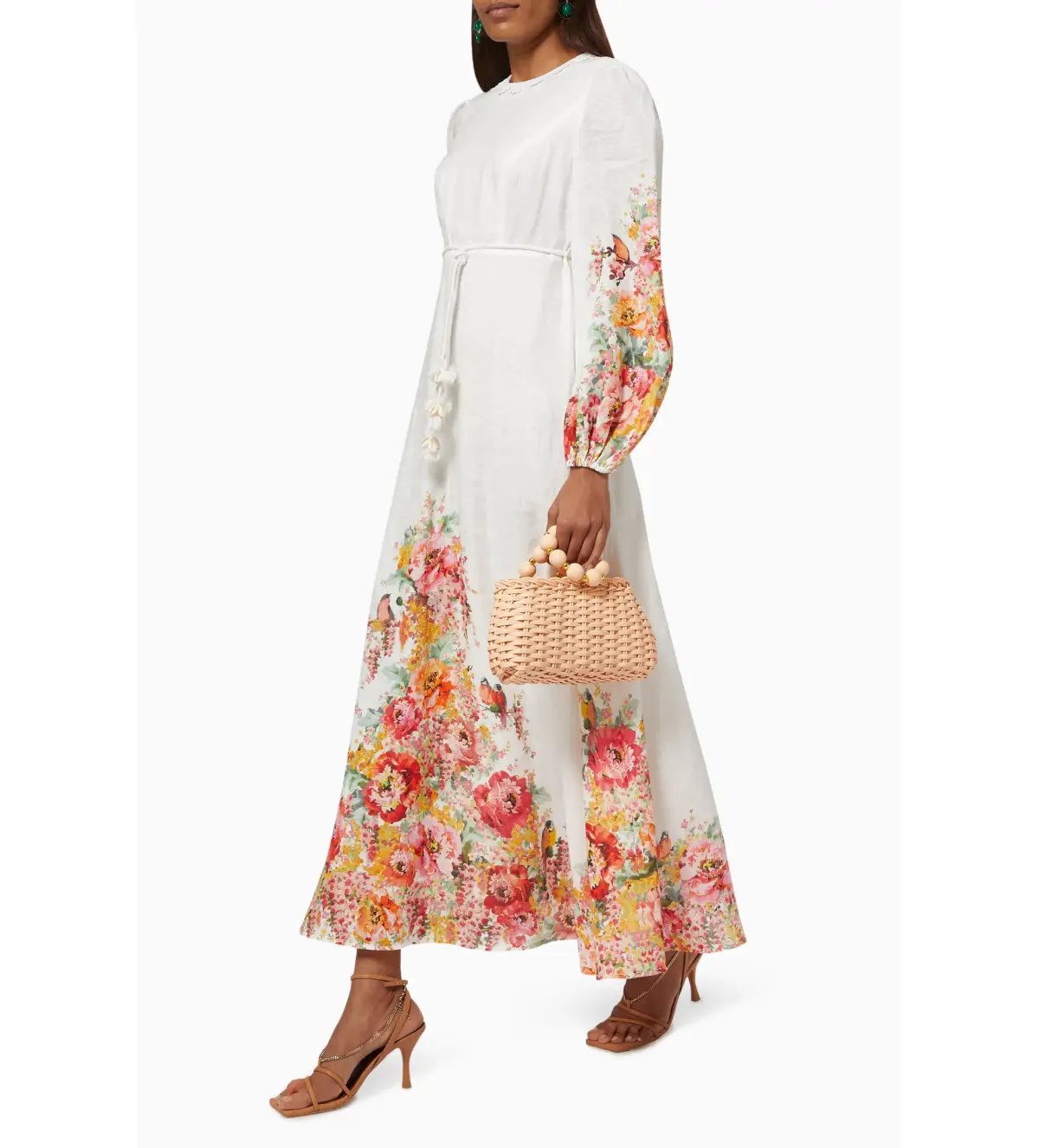 Zimmermann Mae Floral White Linen Midi Dress Size 2 AU 12 photo 2