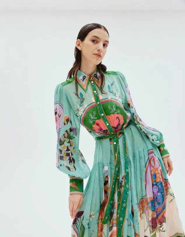 Alemais Evergreen Long Sleeve Shirtdress Multi Print Size 10 photo 2