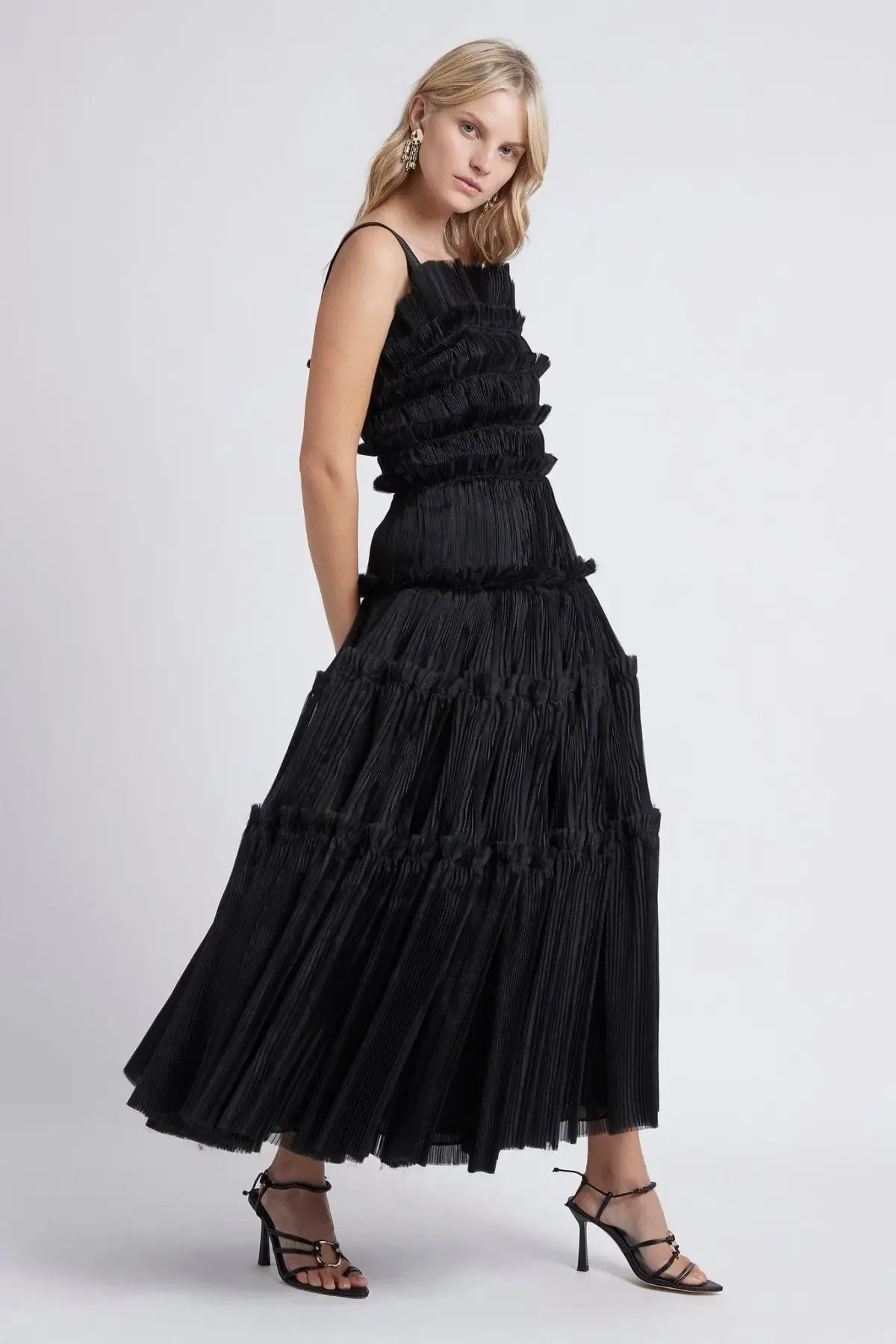 Aje Jacinto Pleated Maxi Dress in Black Size 10 photo 2