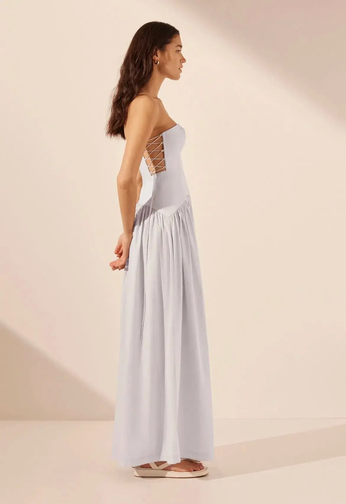 Shona Joy Amada Lace Up Strapless Maxi Dress Ice Blue Size 10 photo 2