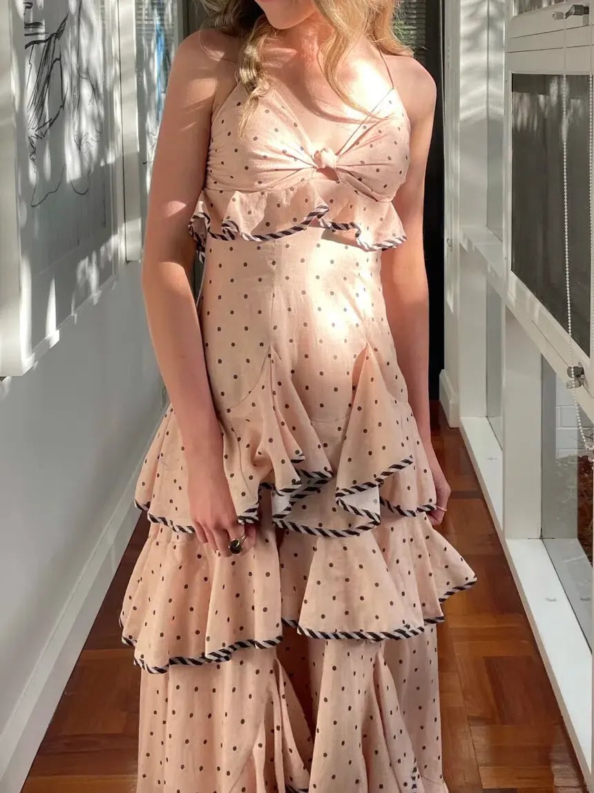 Alemais Ruffle Tiered Maxi Polka Dot Dress Print Size 6 photo 3