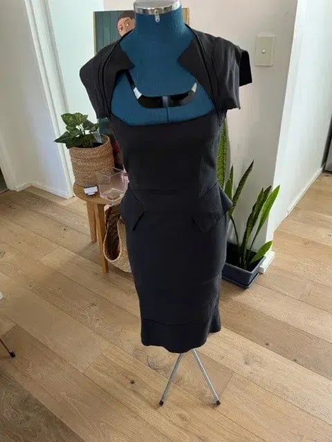 Roland Mouret Galaxy wiggle dress size UK 14 black stripe cottpn/lycra photo 5