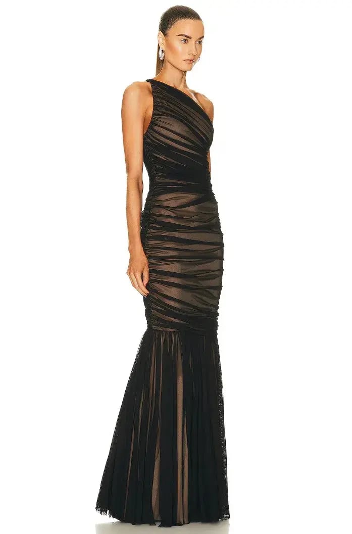 Norma Kamali Diana Fishtail Floor-length Black Mesh & Nude Size XS/Au 6 photo 3