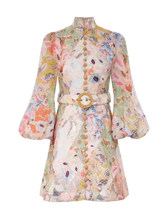 Zimmermann The Illustration Belted Mini Dress in Multi Floral Diamond Size 1 / AU 10 photo 3