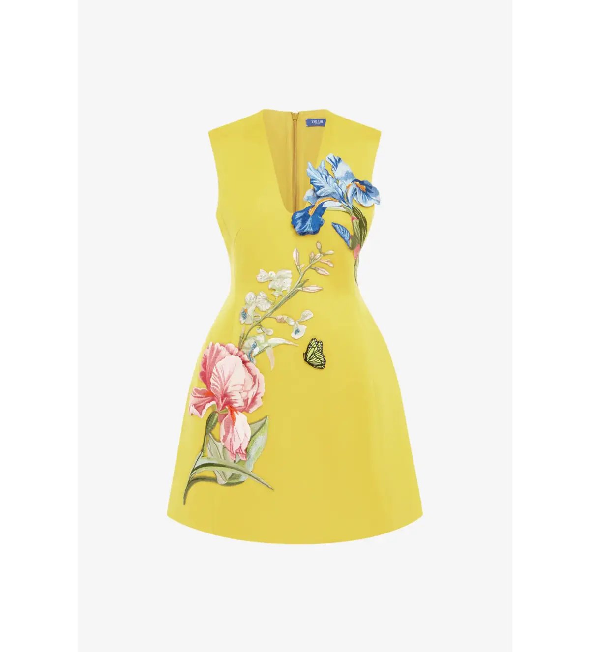 Leo Lin Bree V Neck Embroidery Mini Dress in Mustard Size 10 photo 4