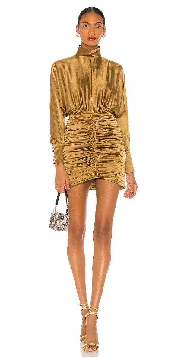 Retrofete Barbara Silk Mini Dress Olive Green Size 14 photo 2