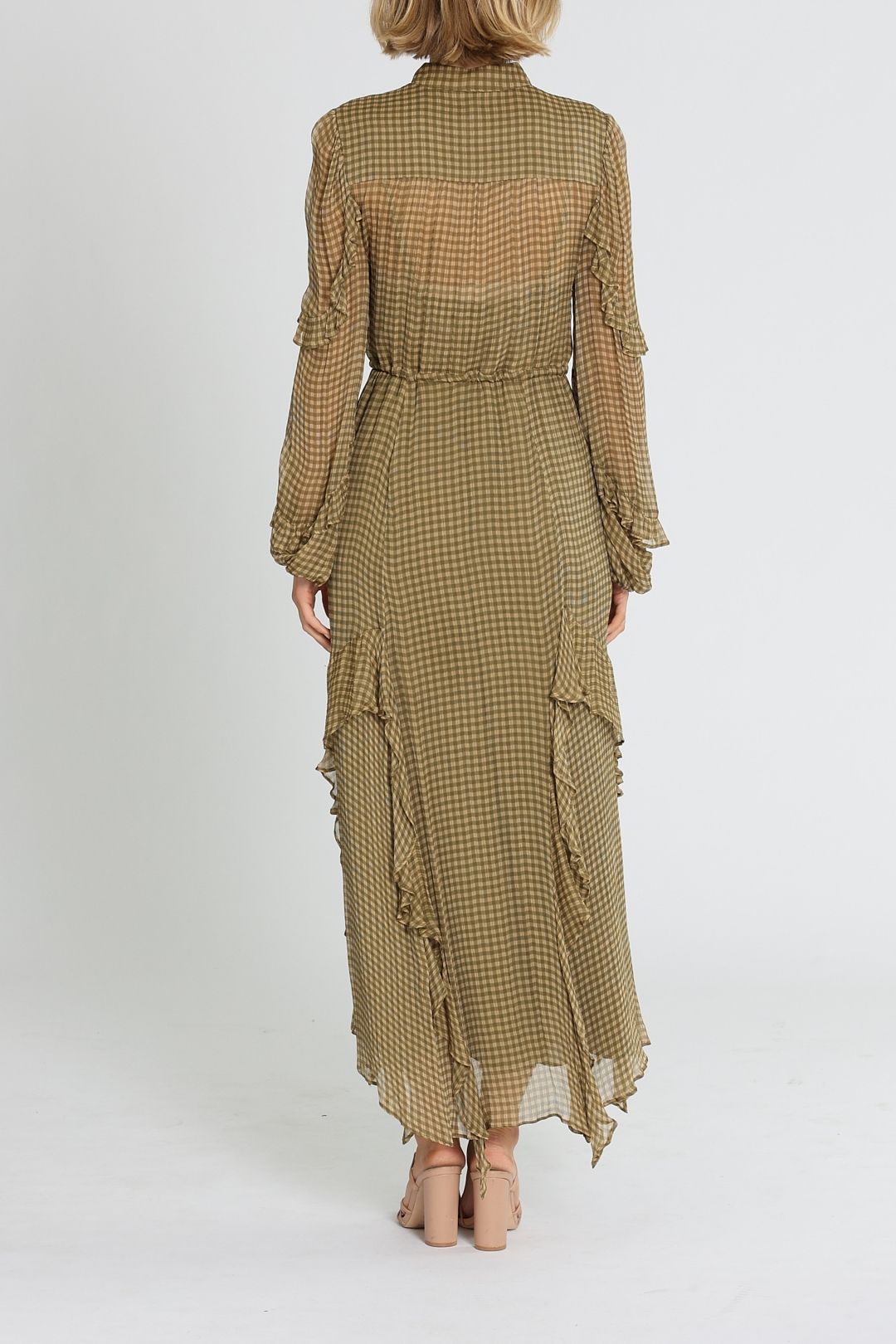 Eleonora Drawstring Frill Midi Dress - Olive photo 3