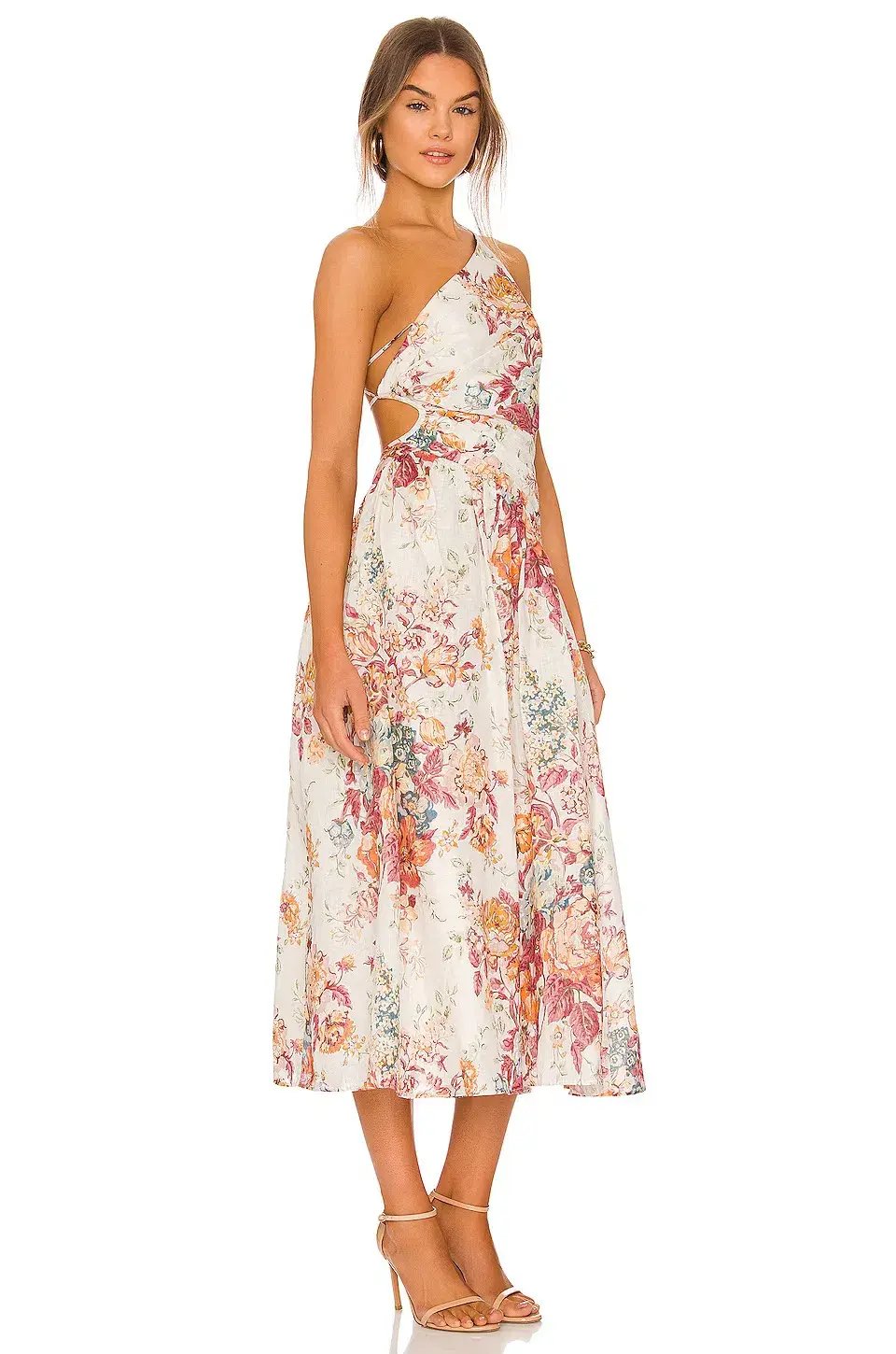 Zimmermann Pattie Cutout Open Back Linen Midi Dress in Cream Floral Size 0 photo 2