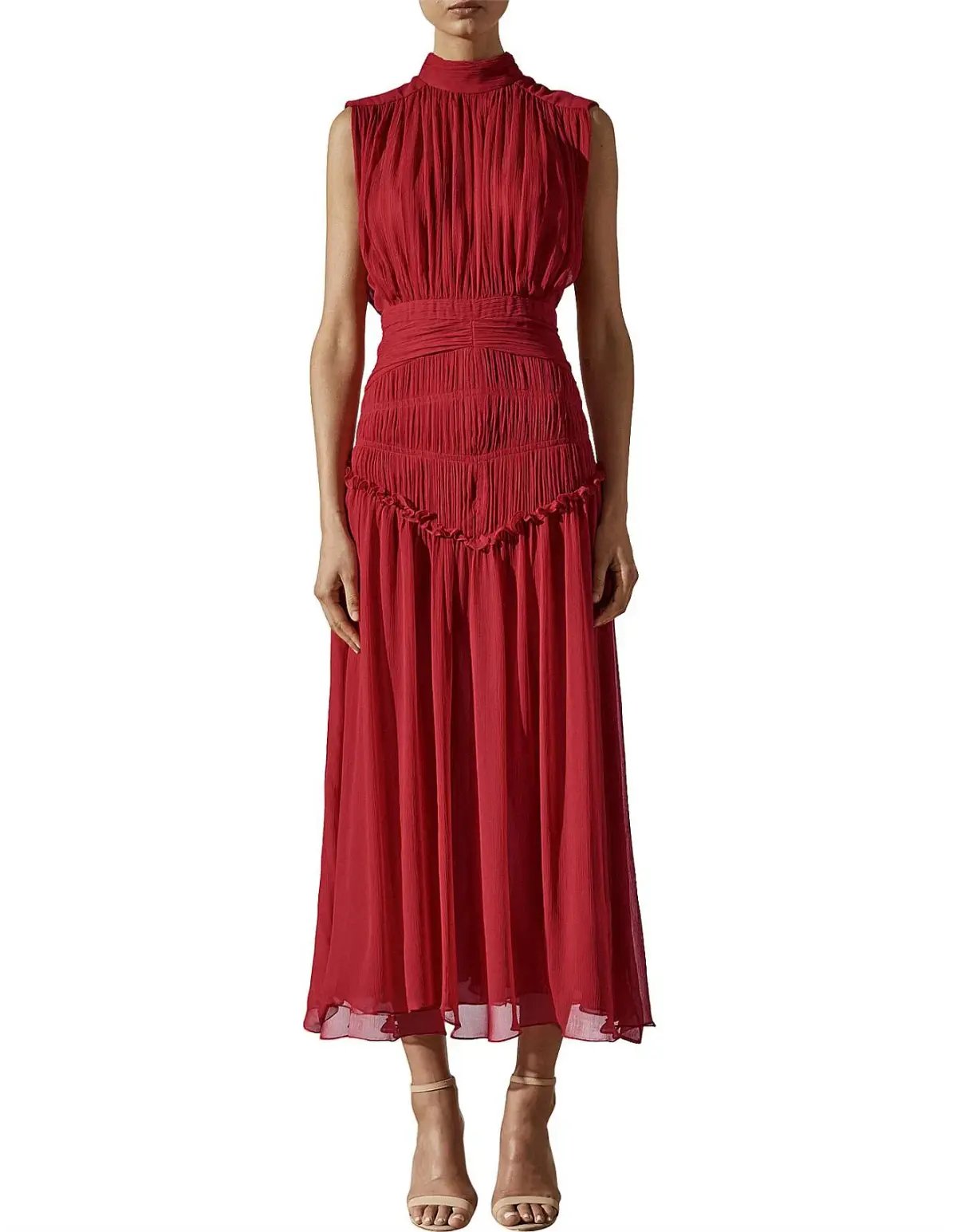 Shona Joy Leonie High Neck Midi Dress Scarlet Red Size 8 photo 3